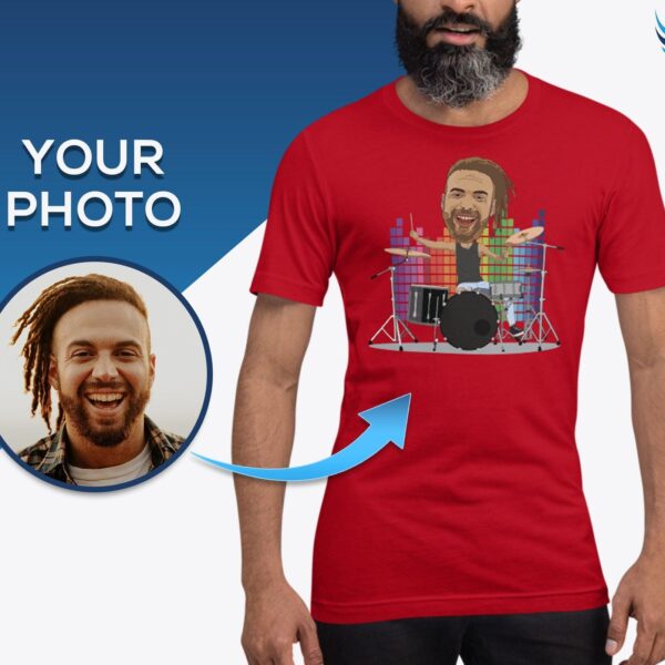 Personalized Drummer T-Shirt for Men | Custom Music Tee with Drummer Portrait Adult shirts www.customywear.com