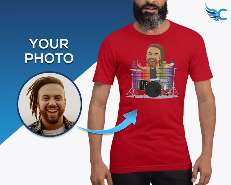 Personalized Drummer T-Shirt for Men | Custom Music Tee with Drummer Portrait Adult shirts www.customywear.com