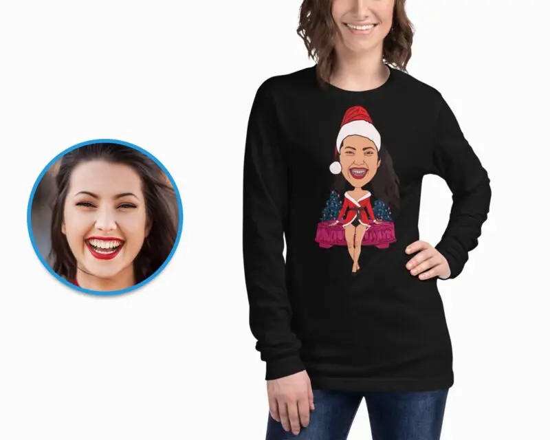 Personalized Christmas T-Shirt | Custom Santa Claus Snowboarding Tee for Women Adult shirts www.customywear.com