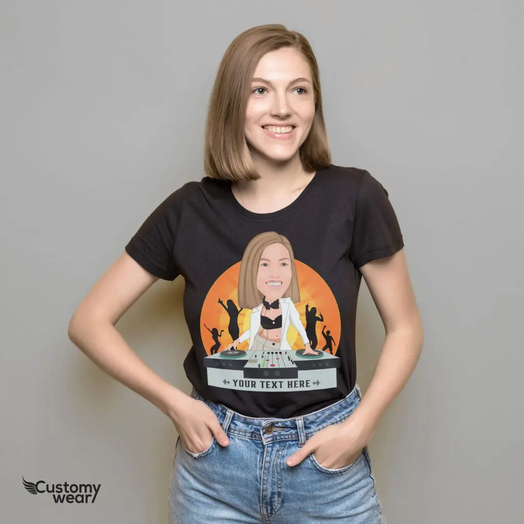 Personalized Women’s DJ Orange T-Shirt | Custom DJ Photo Tee Adult shirts www.customywear.com