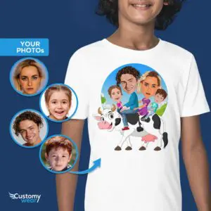 Personalized Youth Cow Family T-Shirt | Custom Kids’ Cow Adventure Tee Axtra - ALL vector shirts - male www.customywear.com