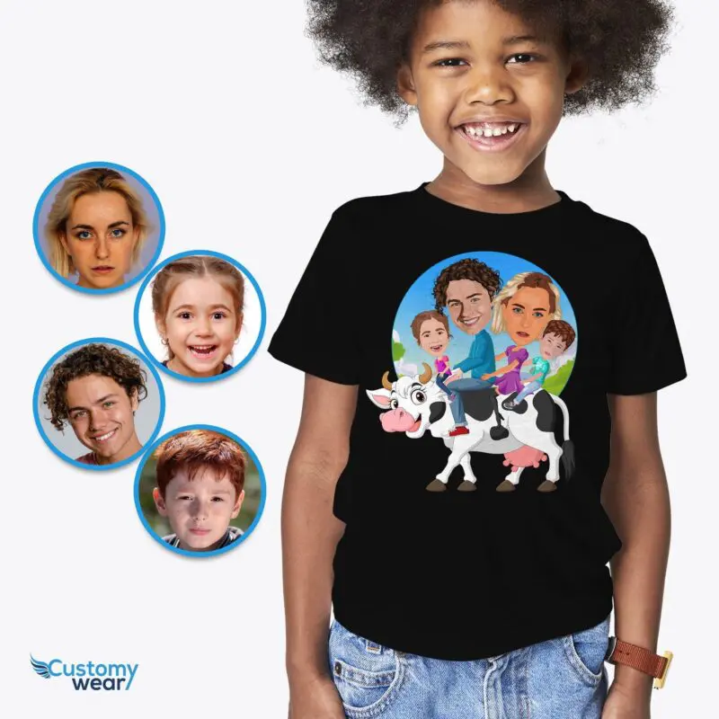 Personalized Youth Cow Family T-Shirt | Custom Kids’ Cow Adventure Tee Axtra - ALL vector shirts - male www.customywear.com