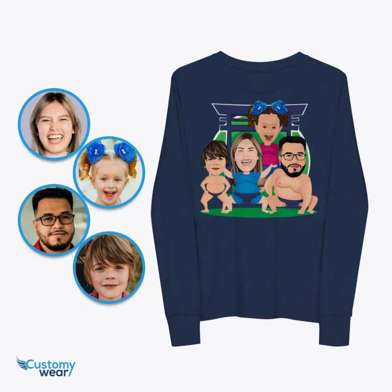 Transform Your Photo to Custom Sumo Family T-Shirt – Personalized Japanese Harajuku Shirt for Youth, Kids, and Toddlers Axtra - ALL vector shirts - male www.customywear.com