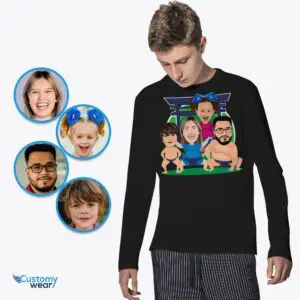 Transform Your Photo to Custom Sumo Family T-Shirt – Personalized Japanese Harajuku Shirt for Youth, Kids, and Toddlers Axtra - ALL vector shirts - male www.customywear.com