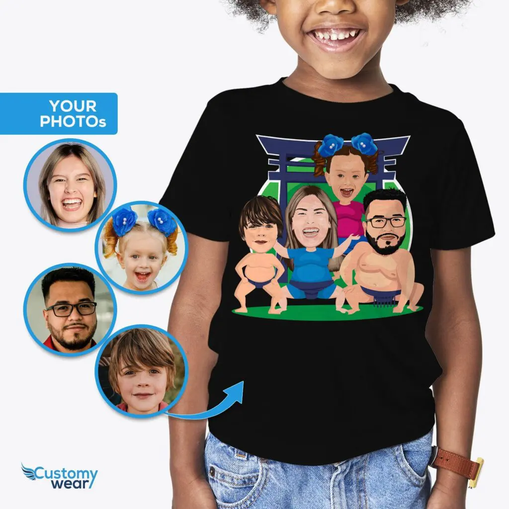 Transform Your Photo to Custom Sumo Family T-Shirt – Personalized Japanese Harajuku Shirt for Youth, Kids, and Toddlers Axtra - ALL vector shirts - male www.customywear.com