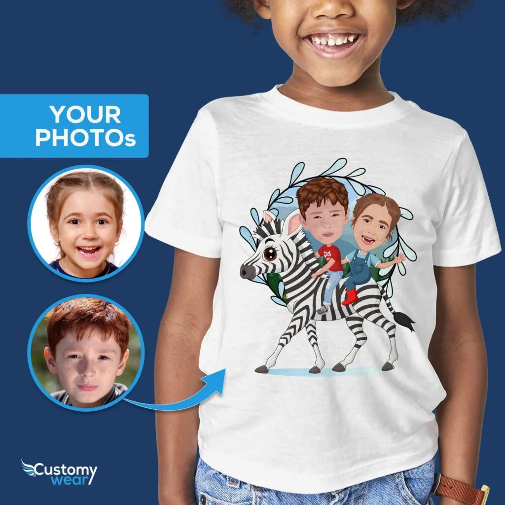 Personalized Zebra Rider Siblings Shirt – Custom Youth Adventure Tee Axtra - ALL vector shirts - male www.customywear.com