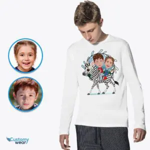 Personalized Zebra Rider Siblings Shirt – Custom Youth Adventure Tee Axtra - ALL vector shirts - male www.customywear.com