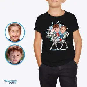 Personalized Zebra Rider Siblings Shirt – Custom Youth Adventure Tee Axtra - ALL vector shirts - male www.customywear.com