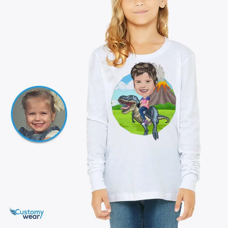 Transform Your Photo to Personalized Dinosaur Rider Tee | Custom Kids T-Shirt Animal Lovers www.customywear.com