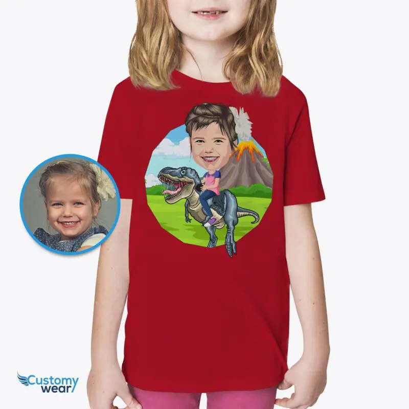 Transform Your Photo to Personalized Dinosaur Rider Tee | Custom Kids T-Shirt Animal Lovers www.customywear.com