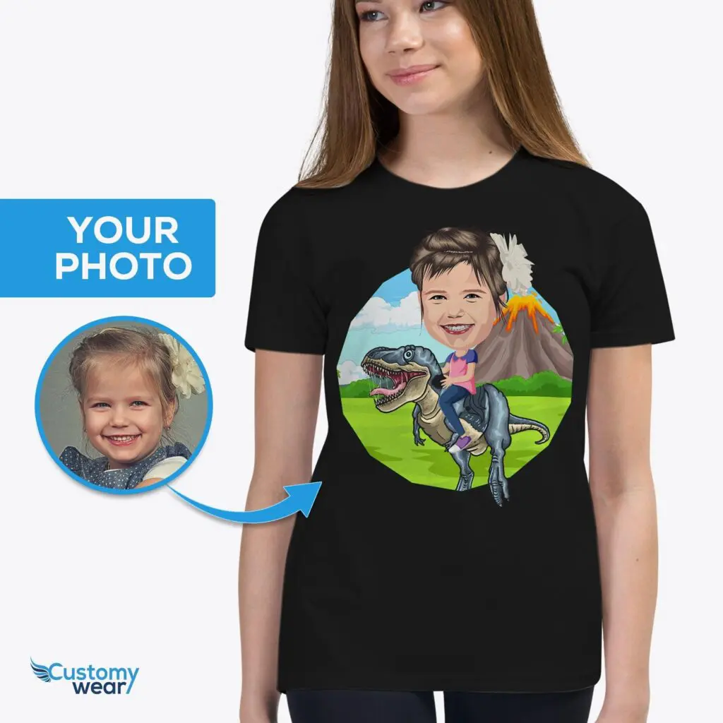 Transform Your Photo to Personalized Dinosaur Rider Tee | Custom Kids T-Shirt Animal Lovers www.customywear.com