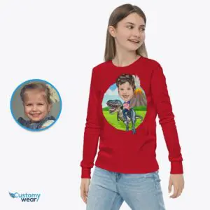 Transform Your Photo to Personalized Dinosaur Rider Tee | Custom Kids T-Shirt Animal Lovers www.customywear.com