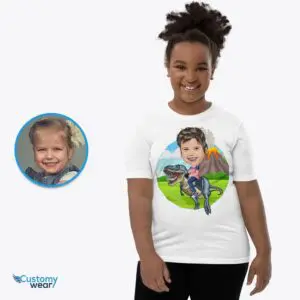 Transform Your Photo to Personalized Dinosaur Rider Tee | Custom Kids T-Shirt Animal Lovers www.customywear.com