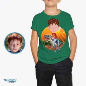 Custom Dinosaur Rider Tee | Transform Your Photo into Personalized Birthday T-Shirt Animal Lovers www.customywear.com