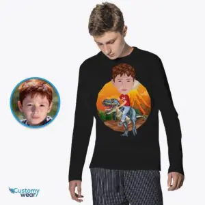 Custom Dinosaur Rider Tee | Transform Your Photo into Personalized Birthday T-Shirt Animal Lovers www.customywear.com