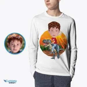 Custom Dinosaur Rider Tee | Transform Your Photo into Personalized Birthday T-Shirt Animal Lovers www.customywear.com