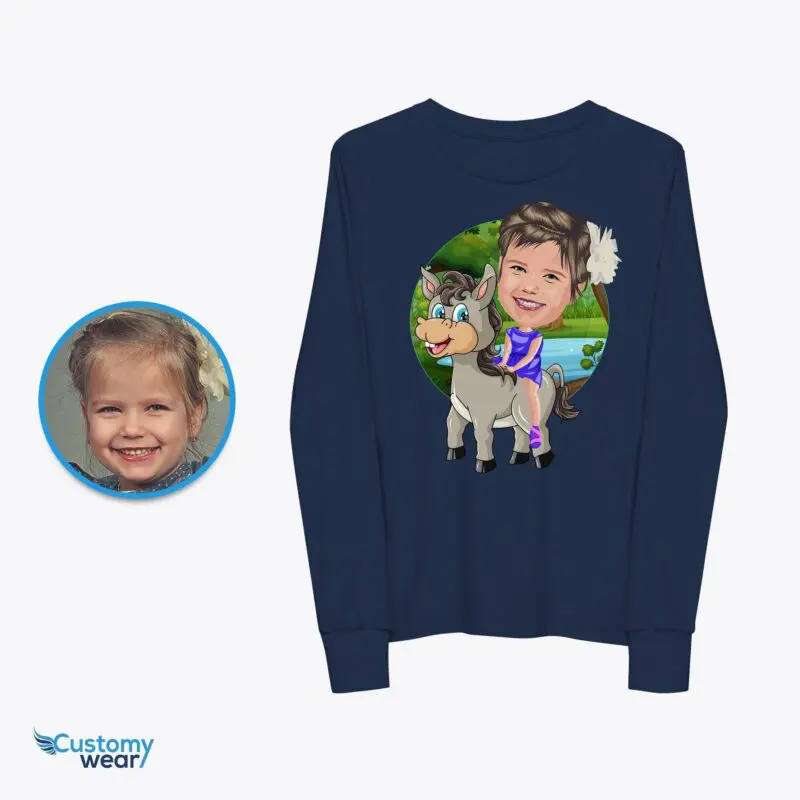 Custom Donkey Ride T-Shirt for Girls | Turn Your Photo into Personalized Cartoon Tee Animal Lovers www.customywear.com