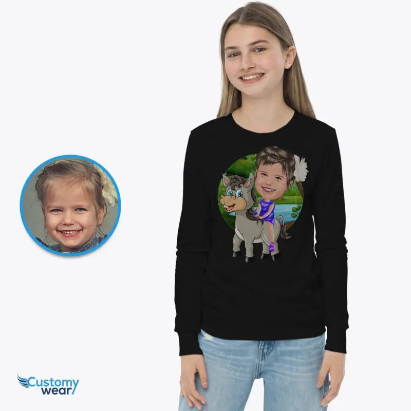 Custom Donkey Ride T-Shirt for Girls | Turn Your Photo into Personalized Cartoon Tee Animal Lovers www.customywear.com