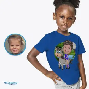 Custom Donkey Ride T-Shirt for Girls | Turn Your Photo into Personalized Cartoon Tee Animal Lovers www.customywear.com