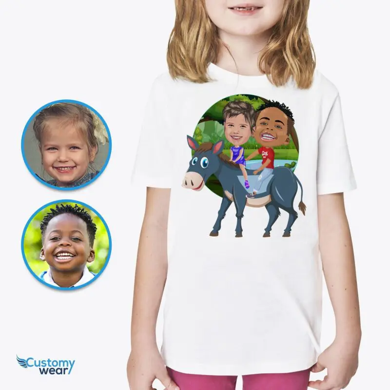 Personalized Donkey Riding Siblings Shirts – Custom Funny Kids Tee Axtra - ALL vector shirts - male www.customywear.com