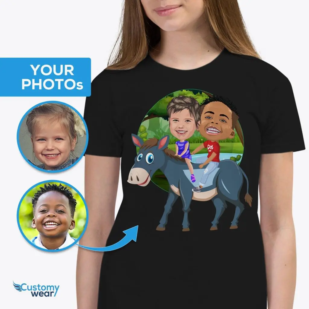 Personalized Donkey Riding Siblings Shirts – Custom Funny Kids Tee Axtra - ALL vector shirts - male www.customywear.com