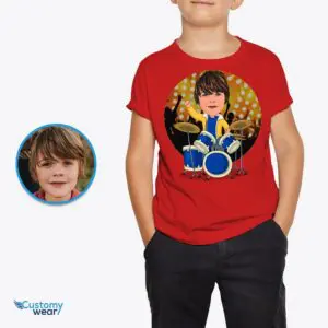 Custom Drummer Boy T-Shirt | Transform Your Photo into Personalized Music Tee Boys www.customywear.com