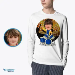 Custom Drummer Boy T-Shirt | Transform Your Photo into Personalized Music Tee Boys www.customywear.com