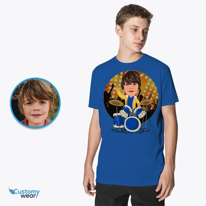 Custom Drummer Boy T-Shirt | Transform Your Photo into Personalized Music Tee Boys www.customywear.com