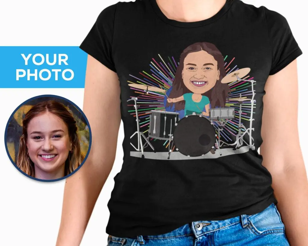 Personalized Drummer Woman Tee | Custom Drum Playing T-Shirt Adult shirts www.customywear.com