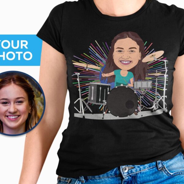 Personalized Drummer Woman Tee | Custom Drum Playing T-Shirt Adult shirts www.customywear.com