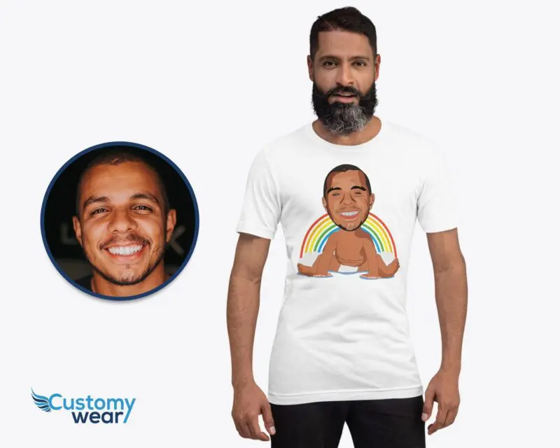 Custom Funny Baby Caricature Man Shirt | Personalized Rainbow Photo Tee Adult shirts www.customywear.com