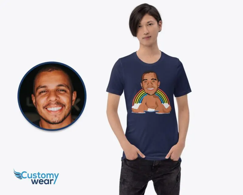Custom Funny Baby Caricature Man Shirt | Personalized Rainbow Photo Tee Adult shirts www.customywear.com
