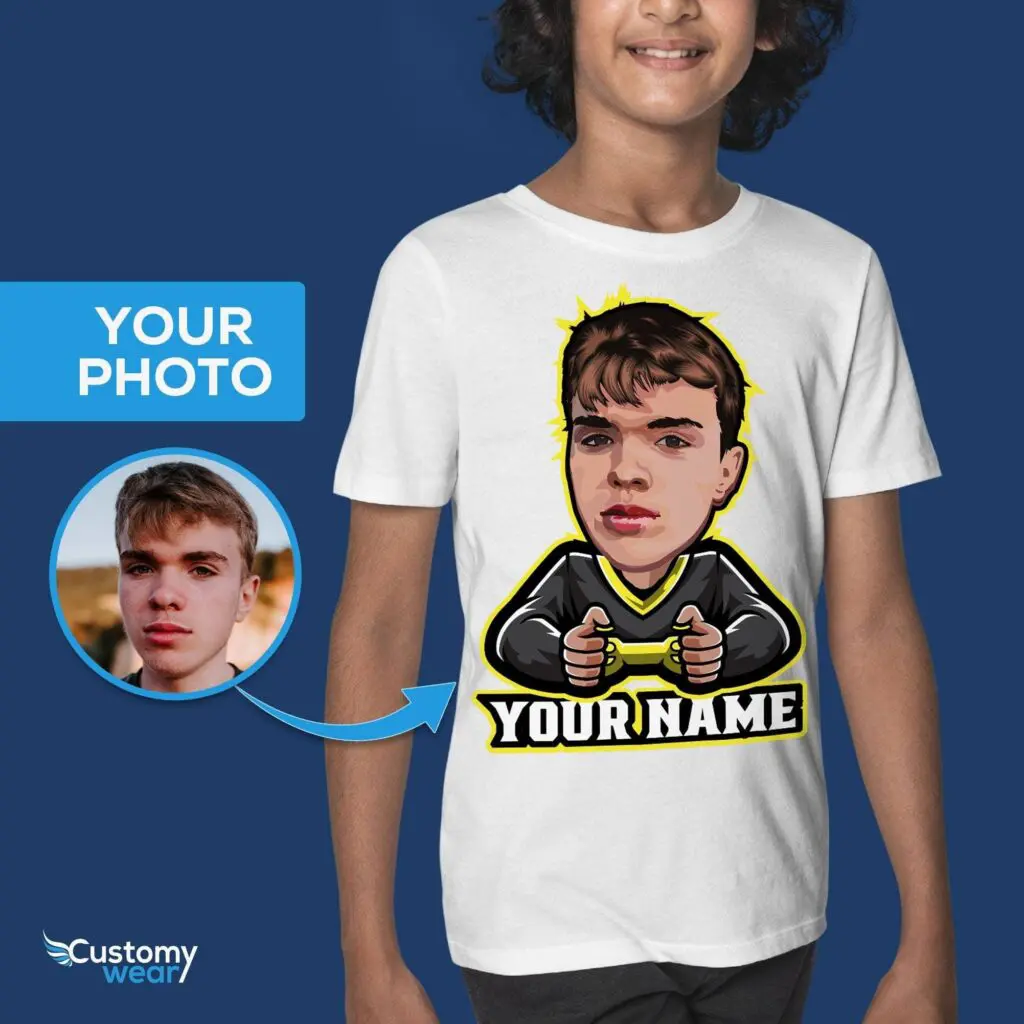 Personalized Gamer Portrait T-Shirt – Custom Photo Tee Design Axtra - ALL vector shirts - male www.customywear.com