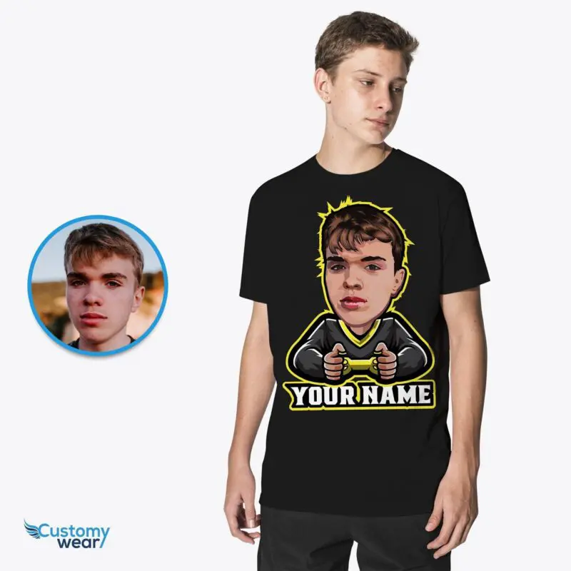 Personalized Gamer Portrait T-Shirt – Custom Photo Tee Design Axtra - ALL vector shirts - male www.customywear.com