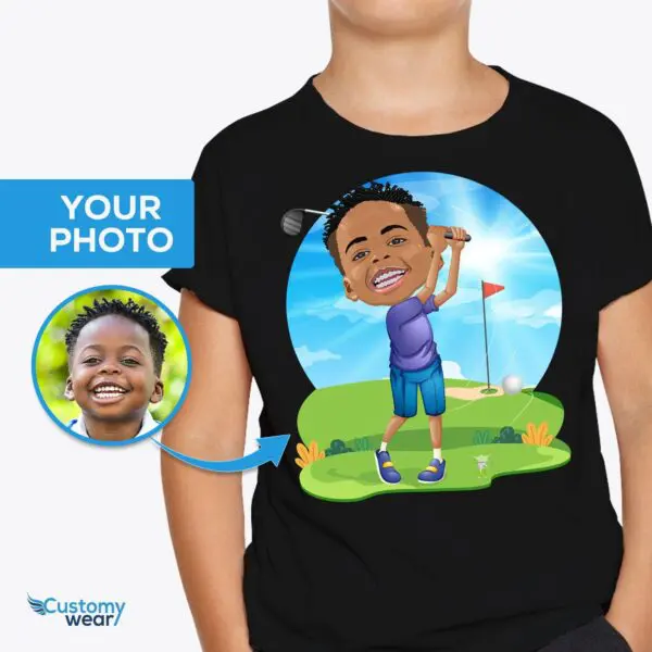 Personalized Golfing Kid T-Shirt – Custom Outdoor Sports Tee Boys www.customywear.com