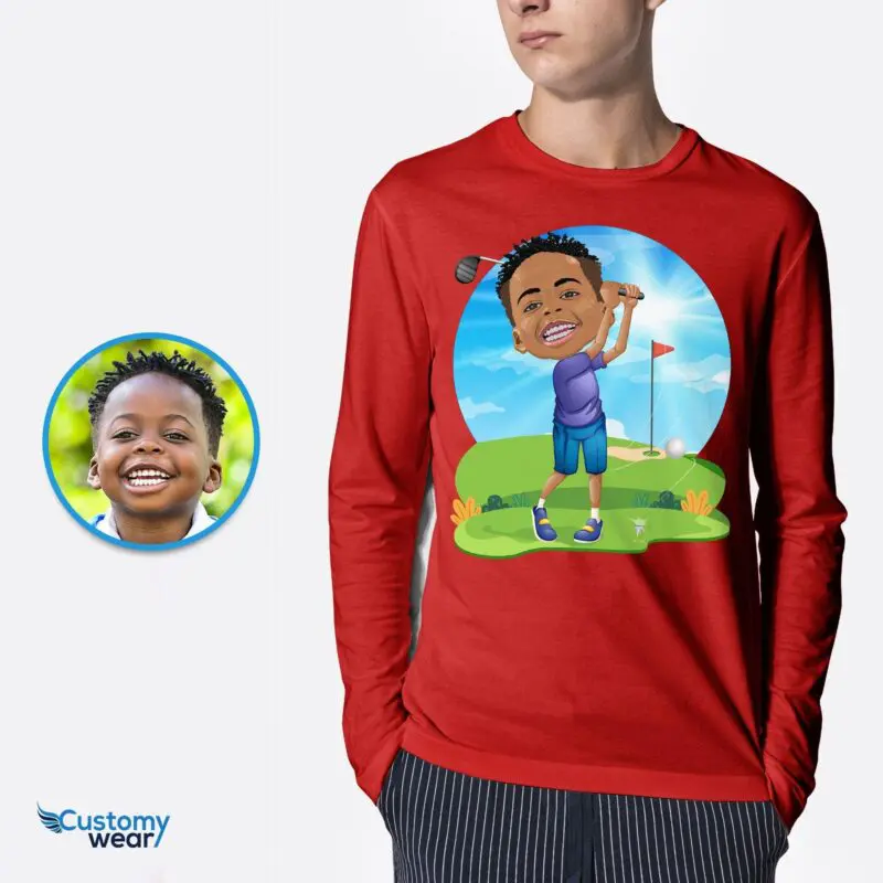 Personalized Golfing Kid T-Shirt – Custom Outdoor Sports Tee Boys www.customywear.com