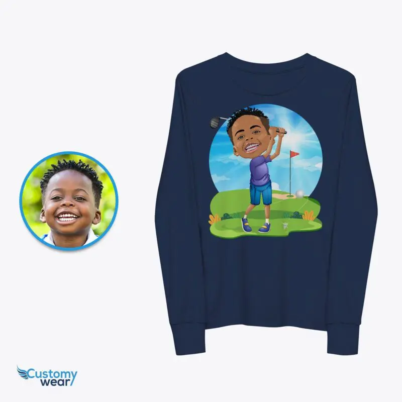 Personalized Golfing Kid T-Shirt – Custom Outdoor Sports Tee Boys www.customywear.com