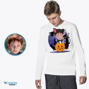 Custom Kitty Boy Pumpkin T-Shirt | Personalized Cat Costume Tee for Boys Axtra - ALL vector shirts - male www.customywear.com