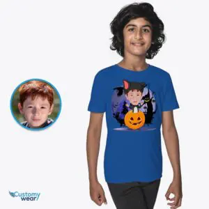 Custom Kitty Boy Pumpkin T-Shirt | Personalized Cat Costume Tee for Boys Axtra - ALL vector shirts - male www.customywear.com