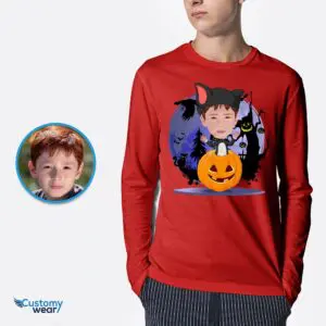 Custom Kitty Boy Pumpkin T-Shirt | Personalized Cat Costume Tee for Boys Axtra - ALL vector shirts - male www.customywear.com