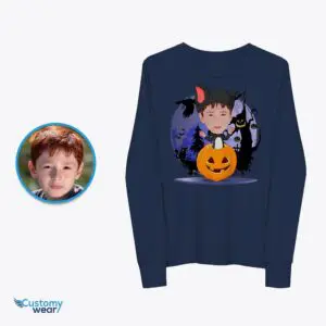 Custom Kitty Boy Pumpkin T-Shirt | Personalized Cat Costume Tee for Boys Axtra - ALL vector shirts - male www.customywear.com