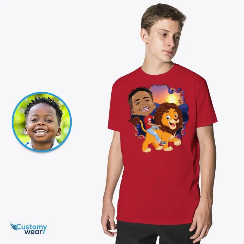 Custom Lion Riding Boy Shirt | Personalized Jungle King Adventure Tee Animal Lovers www.customywear.com