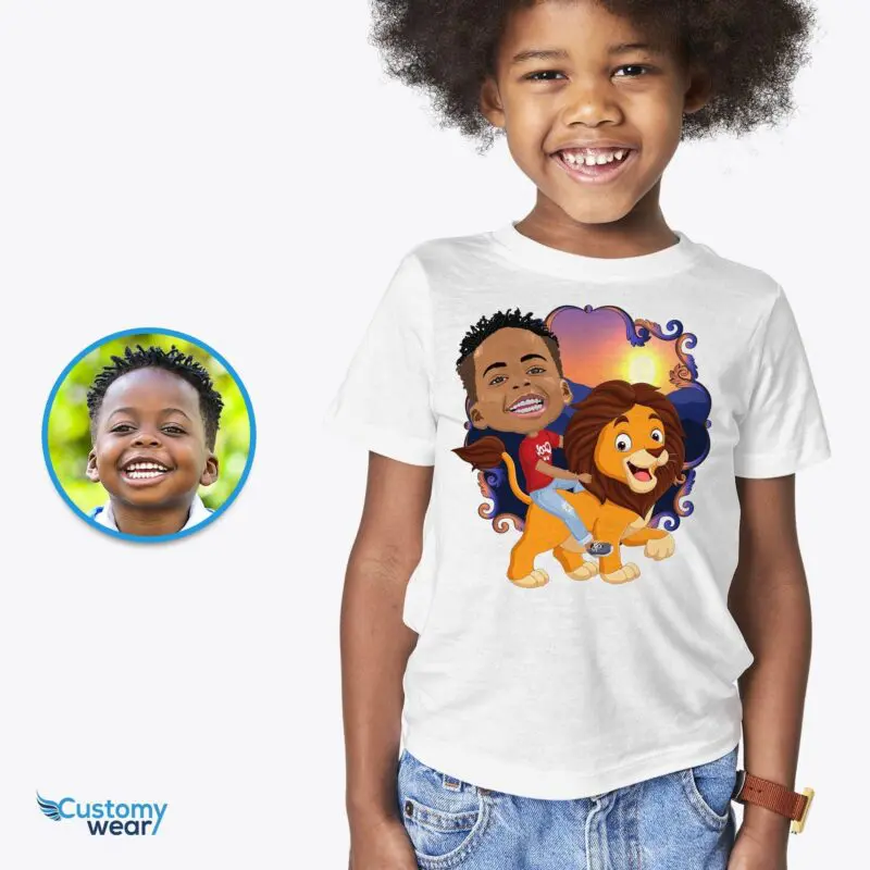 Custom Lion Riding Boy Shirt | Personalized Jungle King Adventure Tee Animal Lovers www.customywear.com