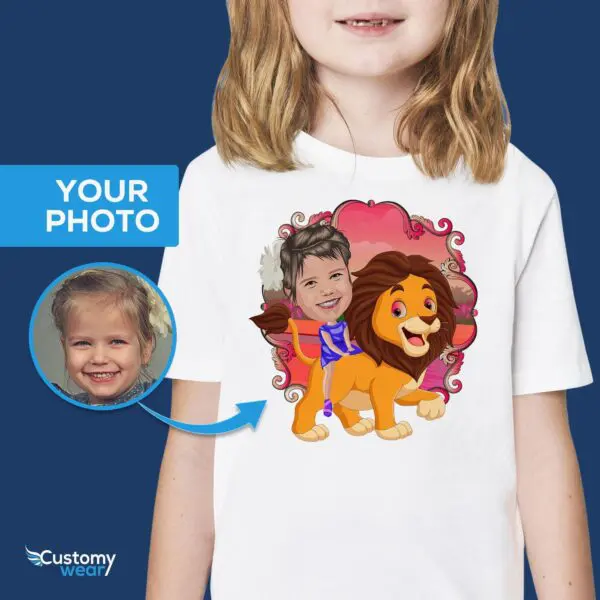 Custom Lion Riding Girl Shirt | Personalized Wild Animal Kids Tee Animal Lovers www.customywear.com