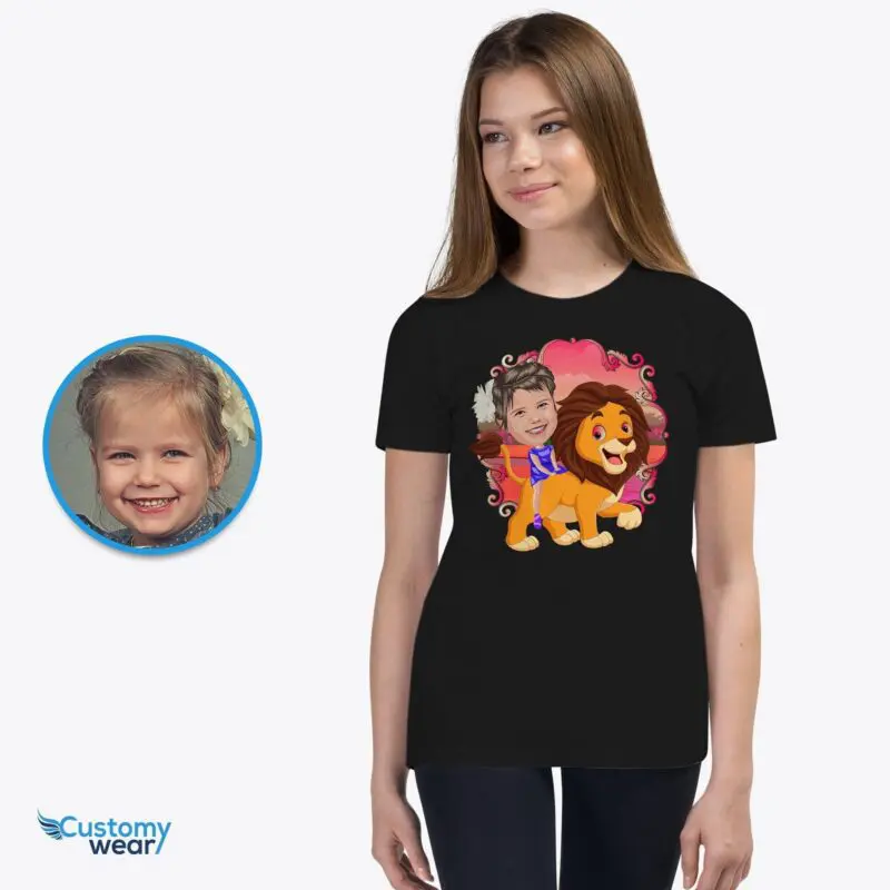 Custom Lion Riding Girl Shirt | Personalized Wild Animal Kids Tee Animal Lovers www.customywear.com