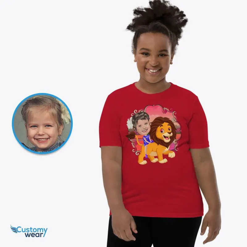 Custom Lion Riding Girl Shirt | Personalized Wild Animal Kids Tee Animal Lovers www.customywear.com