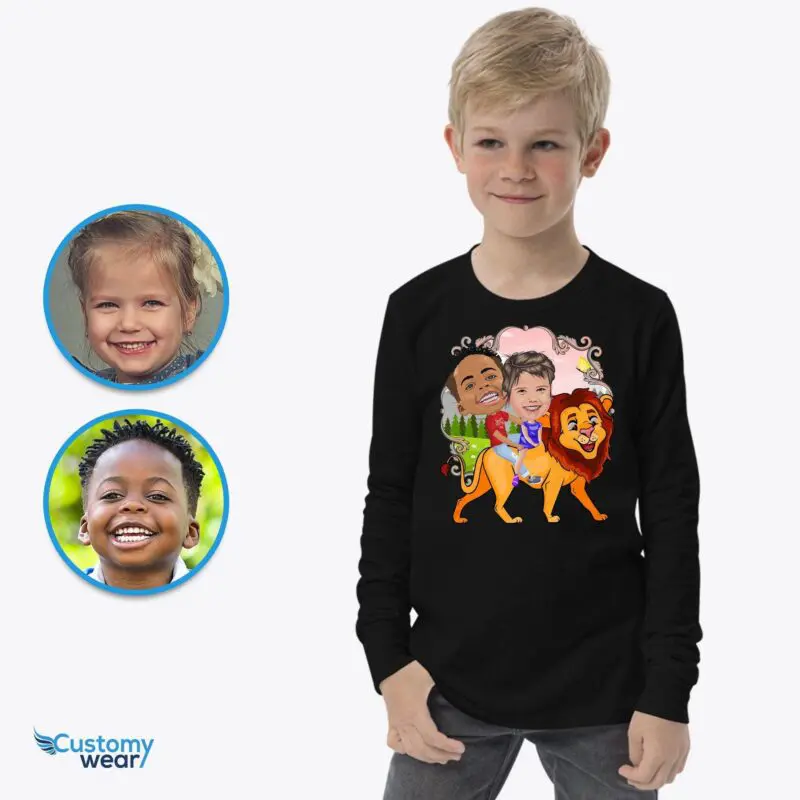 Custom Lion Riding Siblings Shirts | Personalized Kid’s Funny Gift Axtra - ALL vector shirts - male www.customywear.com