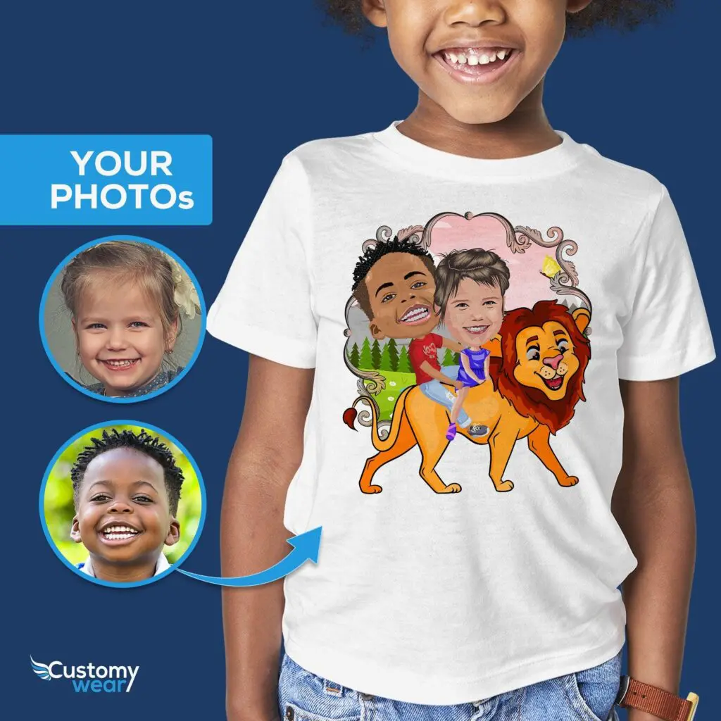 Custom Lion Riding Siblings Shirts | Personalized Kid’s Funny Gift Axtra - ALL vector shirts - male www.customywear.com