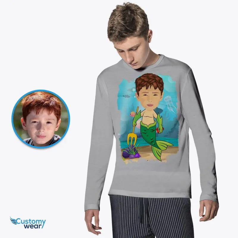 Personalized Mermaid Boy Ocean T-Shirt | Custom Underwater Adventure Tee Boys www.customywear.com