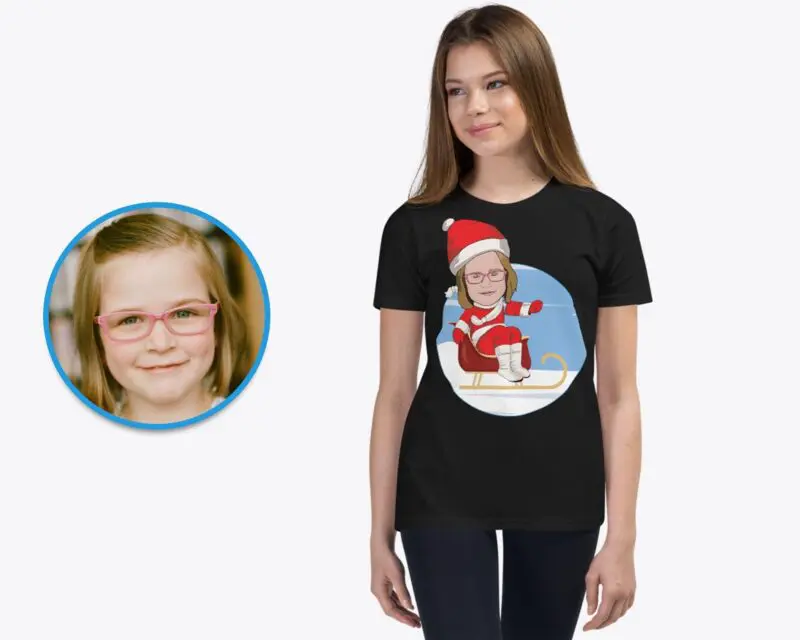 Personalized Merry Christmas Youth T-Shirt | Custom Santa Claus Snowboarding Tee Adult shirts www.customywear.com